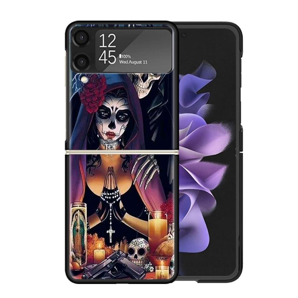Catrina Beautiful Rose Girl Skull Cases For Samsung Galaxy Z Flip 4 5 6 7 3 Z Flip7 Flip6 Flip4 Flip5 Flip3 5G Hard Shockproof F