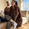 New winter imitation fox fur jacket, suit collar medium and long women's fashion loose suit collar coat