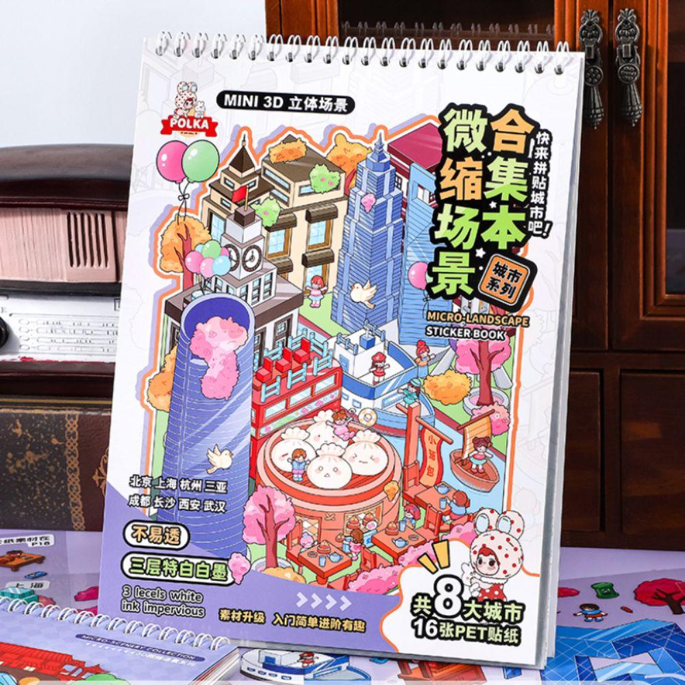 3D City Miniature Scene Collection 8 Scenes Scene DIY Sticker Landscape Sticker Book For Adults