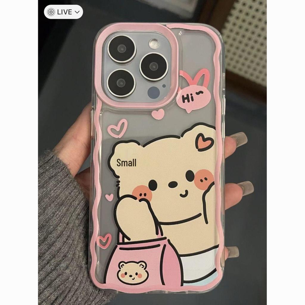 Милый розовый чехол для телефона с мишкой для Apple 13/14/15/16E/16Pro/15ProMax с точными отверстиями