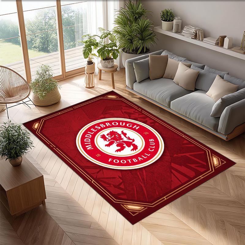 Middlesbrough FC Soccer Football Pattern Soft Area Rug Non Slip Indoor Floor Carpet Sports Decor Mat for Bedroom