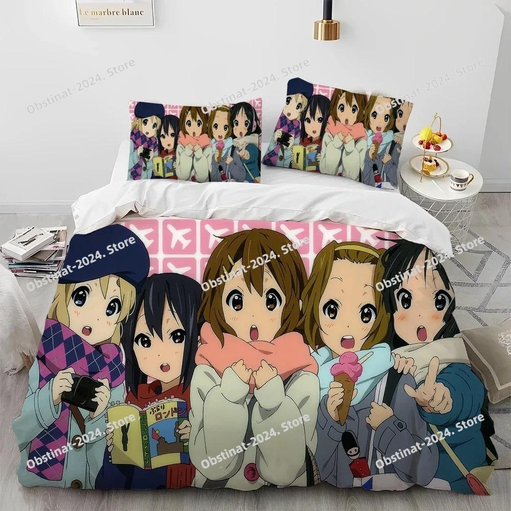 3D K-ON Мультяшный Милый Лолита Кавайные Девочки Комплект Постельного Белья Одеяло, Пододеяльник Комплект Постельного Белья Покрывало Наволочка, Комплект Постельного Белья размера Квин
