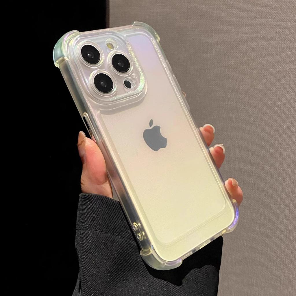 Luxury Laser Rainbow Transparent Matte Phone Case For iPhone 16 Pro Max 15 14 13 12 11 Plus Soft Shockproof Bumper Cases Cover