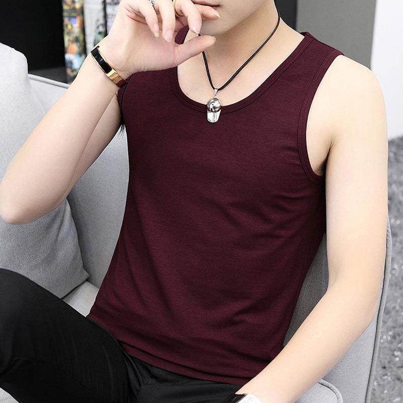Мужская облегающая корейская спортивная безрукавка - дышащая, повседневная, однотонная рубашка с круглым вырезом