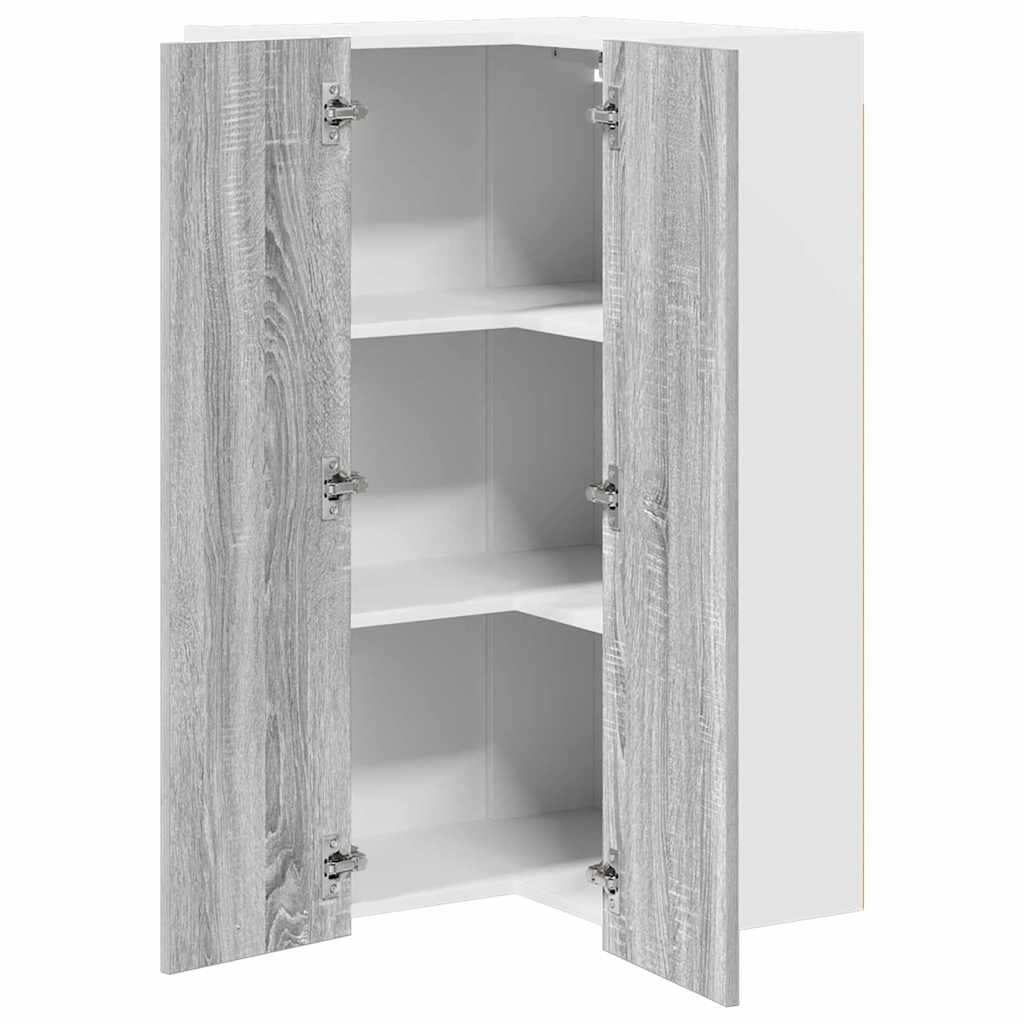 Hanging Corner Cabinet with Storage Grey Sonoma and White 57 x 57 x 100 cm