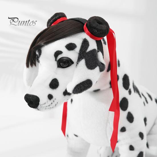 Парик для собаки Обрезаемая повязка на голову Стиль украшения для домашних животных с красной лентой Простота в использовании Забавный забавный моющийся аксессуар для костюма ручной работы для владельцев собак Маленький
