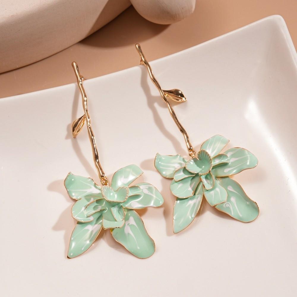 Zinc Zinc Alloy Floral Pendant Earrings Big Flower Stud Earrings Enamel Flower Drop Earrings Vacation