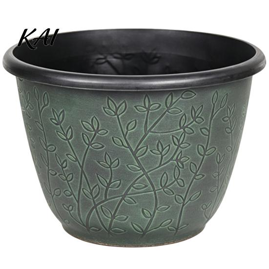 Indoor Decorative Plant Containers 12 Inch Thickened Flower Pots for Outdoor Indoor, Plastic Leaf-Pattern Texture Garden with Trays Planter
