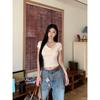 Design swinging collar short-sleeved T-shirt for women, summer new waist pinch slim and thin Korean top