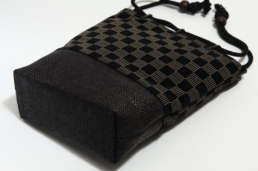 Hasegawa Checkered Inden-style Shingen Drawstring Bag for Men, Made in Japan