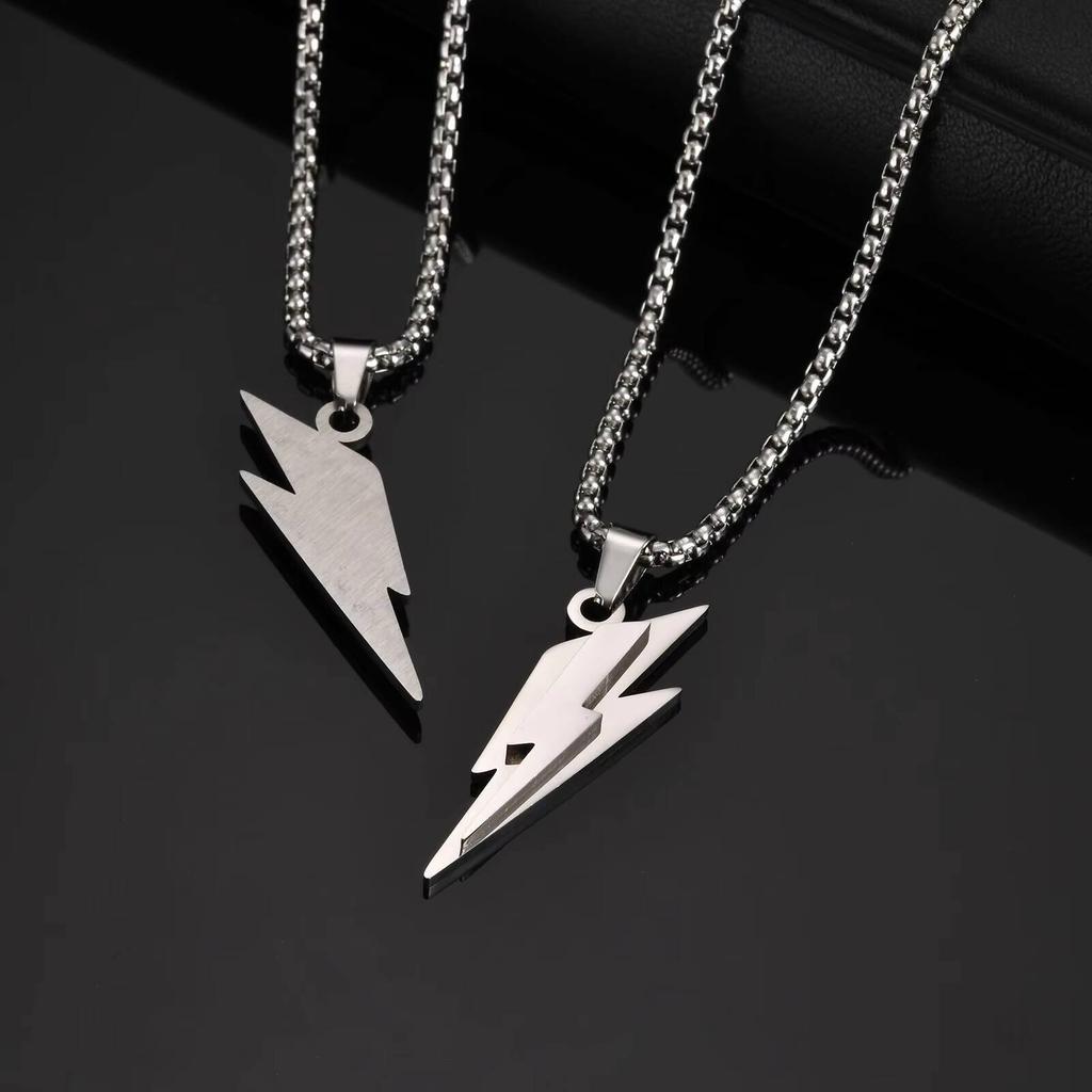 Vnox Collier pendentif foudre en acier inoxydable, chaîne de boîte de 60 cm avec fermoir à homard