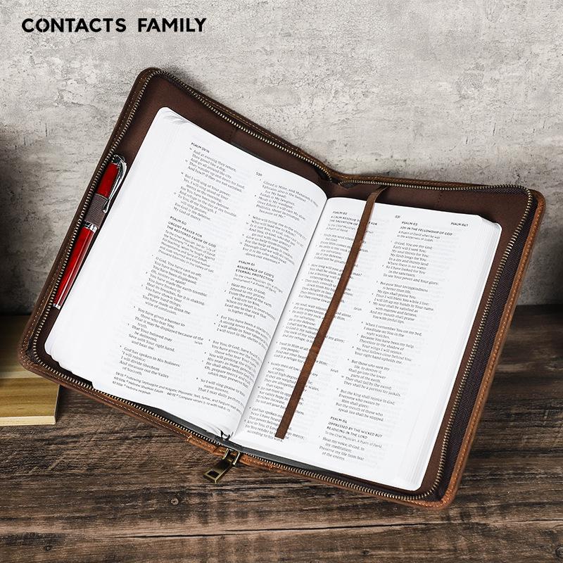 Обложка для книги ручной работы из натуральной кожи Crazy Horse с петлей для ручки и молнией