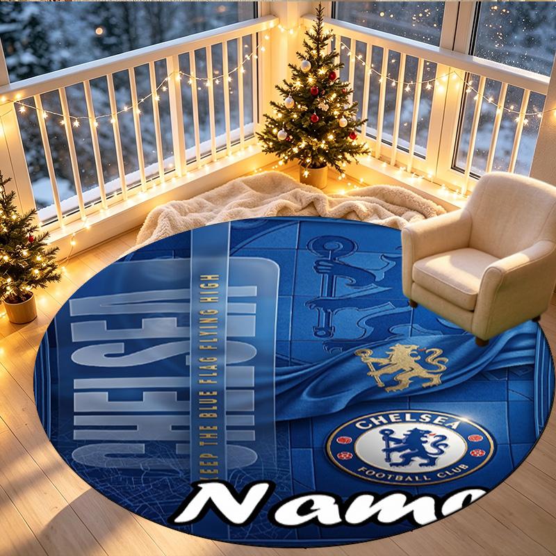 Custom Name Personalized Chelsea Football Club Print Round Rug, Versatile Home Decor Carpet, for Playroom, Apartment, Balcony, Entryway, Hallway Gift