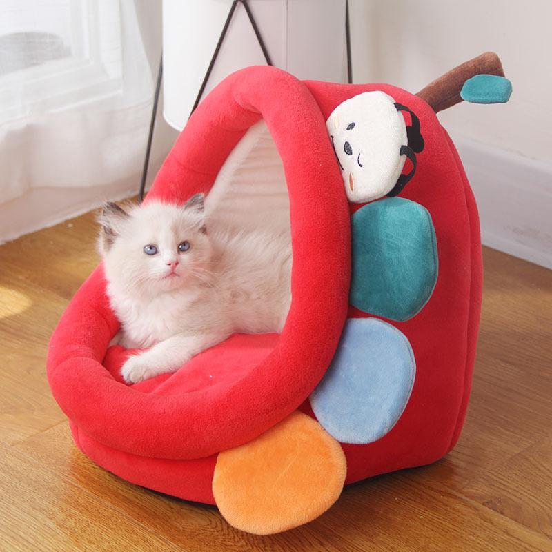 2021 Sweet Cat Bed Warm Pet Basket Cozy Kitten Lounger Cushion Cat House Tent Very Soft Small Dog Mat Bag For Washable Cave Cats Beds