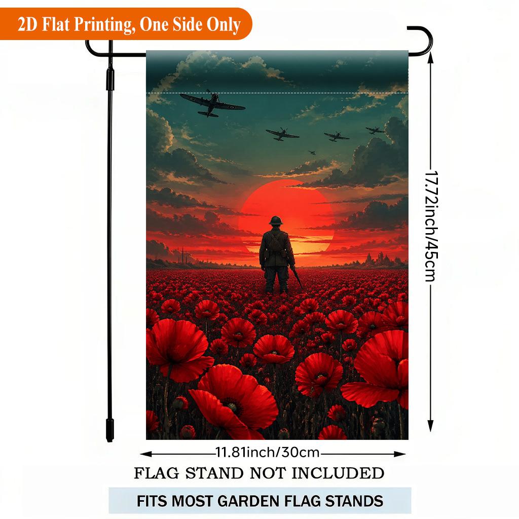 Soldier Standing in Red Field Single Sided Polyester , Garden Flag - Single-Sided, Polyester, Outdoor Yard Decor