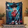 Custom Name Personalized Detective Conan Print Blanket, Home Decor, Bedroom, Sofa, Camping, Couch, Gifts for Birthday Christmas
