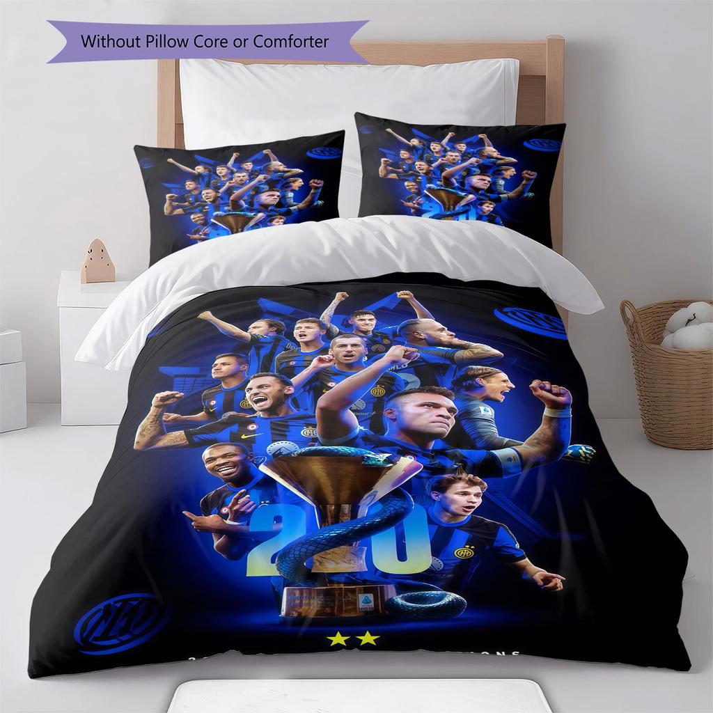 Inter Milan Pattern Bedding Quilt Set Quilt Cover Pillowcase Home Decoration Birthday Gift (1 * duvet cover + 2 * pillowcase, without core)