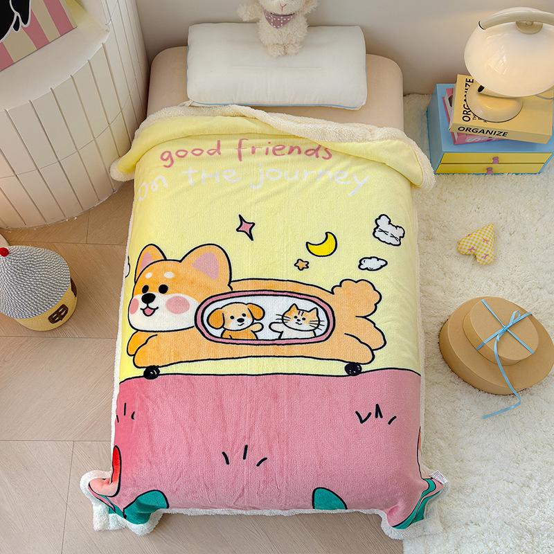 Двухслойное детское мультяшное фланелевое одеяло - Золотисто-соболиный флисовый плед с шерстью ягненка