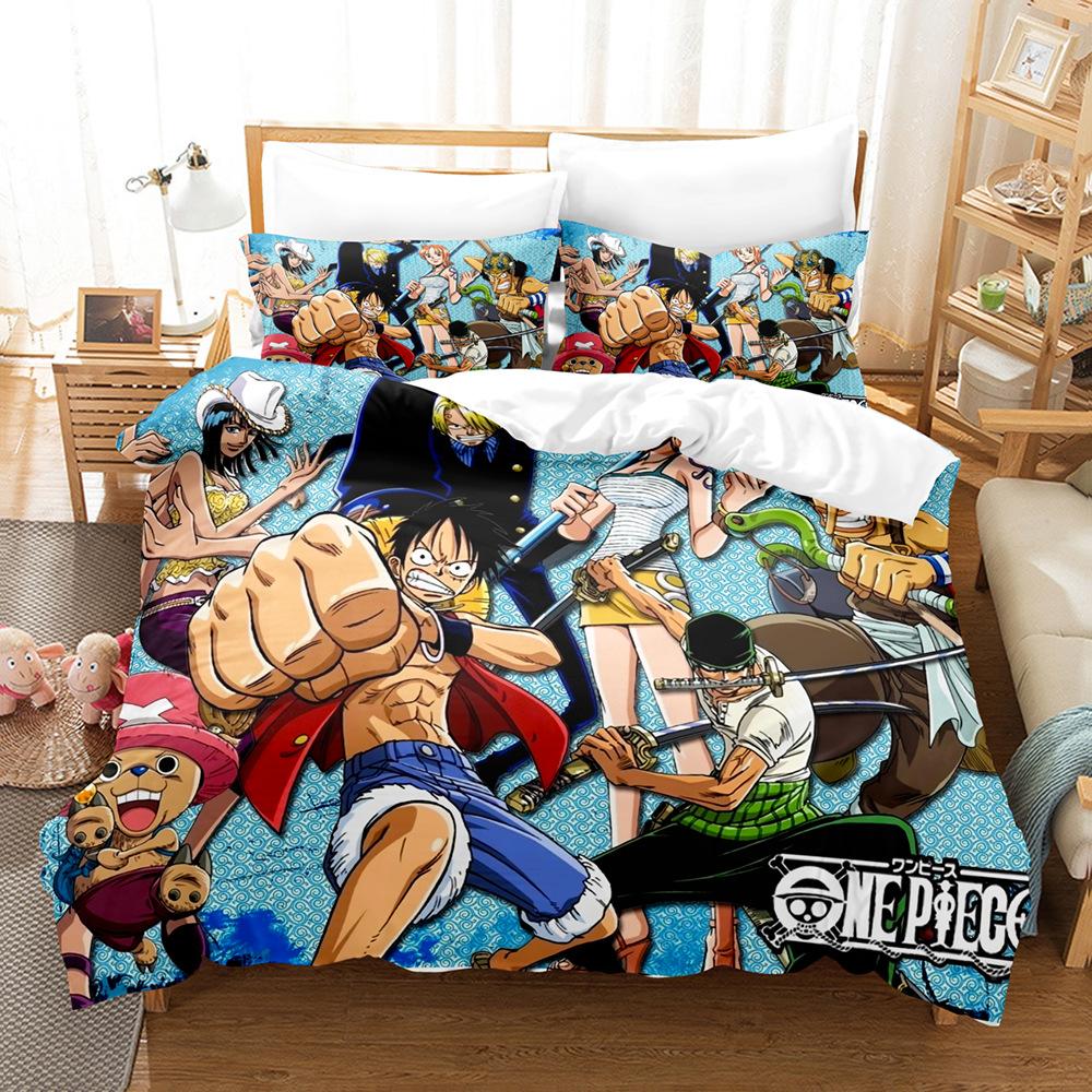 Постельное белье трехсекционное 3D цифровая печать мультфильм One Piece серия Луффи полиэстер абразивный пододеяльник