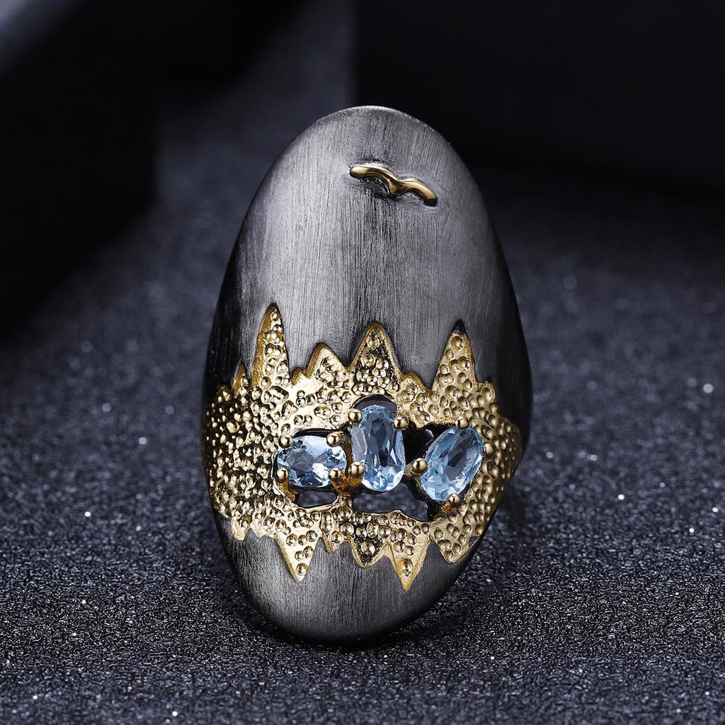 Высококачественное оригинальное дизайнерское кольцо с драгоценными камнями. Ландшафтный дизайн и персонализированное кольцо из серебра 925 пробы с инкрустацией натуральным топазом.