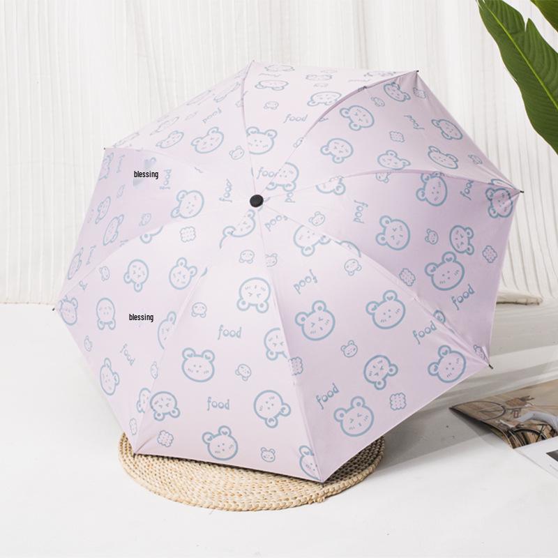 Cartoon Print Dual-Use Folding Sunshade Umbrella - UV Protection and Rainy Day Use