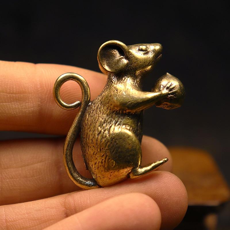 Медная милая мышь, миниатюрные фигурки в виде персика, чайное украшение для стола для домашних животных, ремесла, латунная статуя животного, крысы, украшения для дома, аксессуары