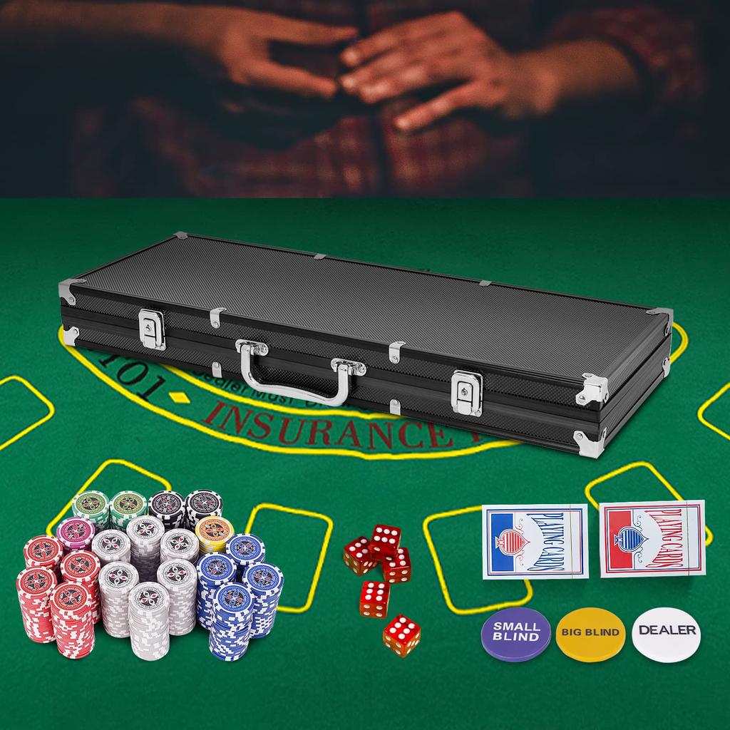 GIANTEX 500 Poker 7 Casino Poker Aluminum Poker 5 3 2 Decks of Playing Casino Chip Texas Home Play 500 Numbers Chips, Colors, Numbered, 11g, Set,