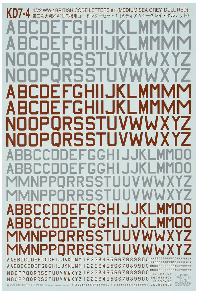 PLATZ WWII British Code Letter 1 Decal 1/72 (Red/Gray) KD7-4