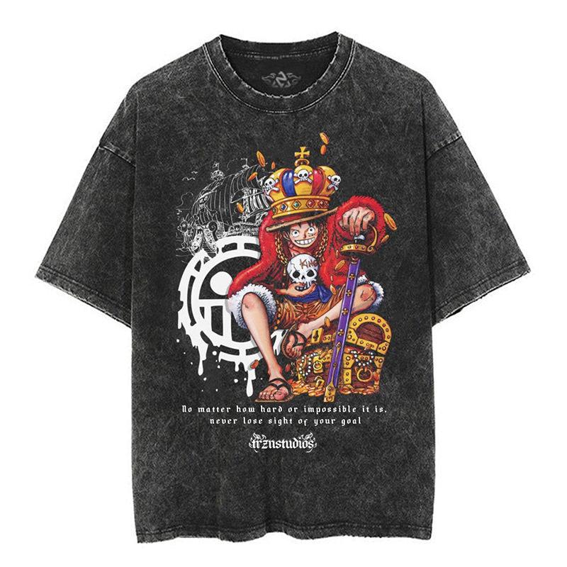 One Piece Roronoa Zoro Conquerors Haki Purple Aura Vintage Washed Tshirt 2026 Summer Streetwear Anime Graphic Tee For Men Women