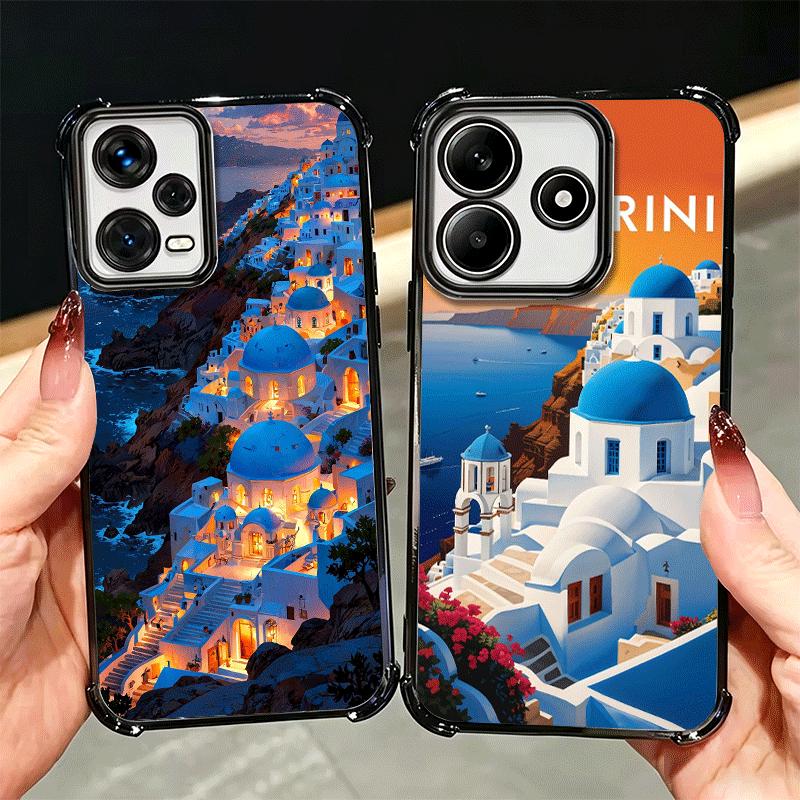 Санторини Греция Лето Покрытие Чехол для телефона Для Xiaomi Redmi Note 14 15 Pro Plus 13 12 11 11S 11T 10 9S 9 5G Противоударный Подушка безопасности Co