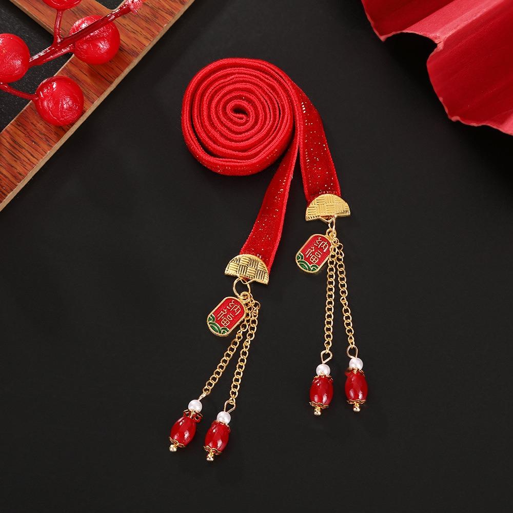 Tassel Satin Red Long Headband Butterfly Girls Ribbon Head Rope Chinese Long Hairband Festival