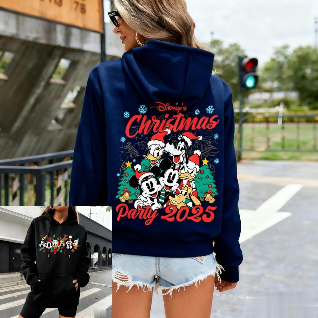 Худи с принтом для рождественской вечеринки Disney для женщин и мужчин, Микки, мультяшная графика, пуловер, толстовка, повседневная уличная куртка, зимняя мода