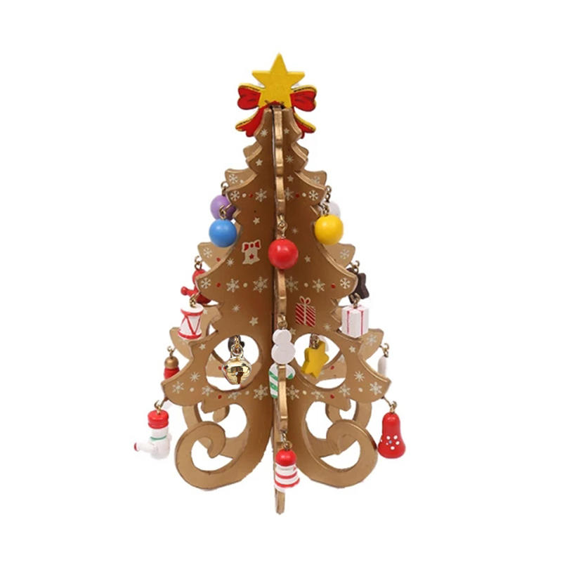 Wooden Christmas Tree Pendant Set Creative Xmas Hanging Ornament Six Tree with Small Pendant Set