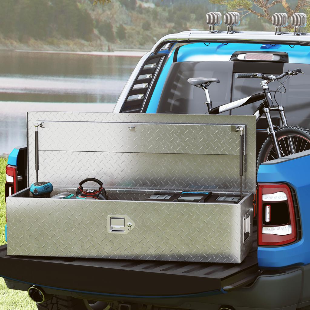Sturdy Aluminum Storage Box with Side Handles, Lock and Keys, Tool Box, 99 x 33 x 25.5 cm