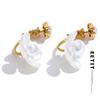 Stainless Steel Korean Style 2024 Elegant Simulated Pearls Resin Flower Zircon Golden Stud Earrings Daily Fairy Jewelry