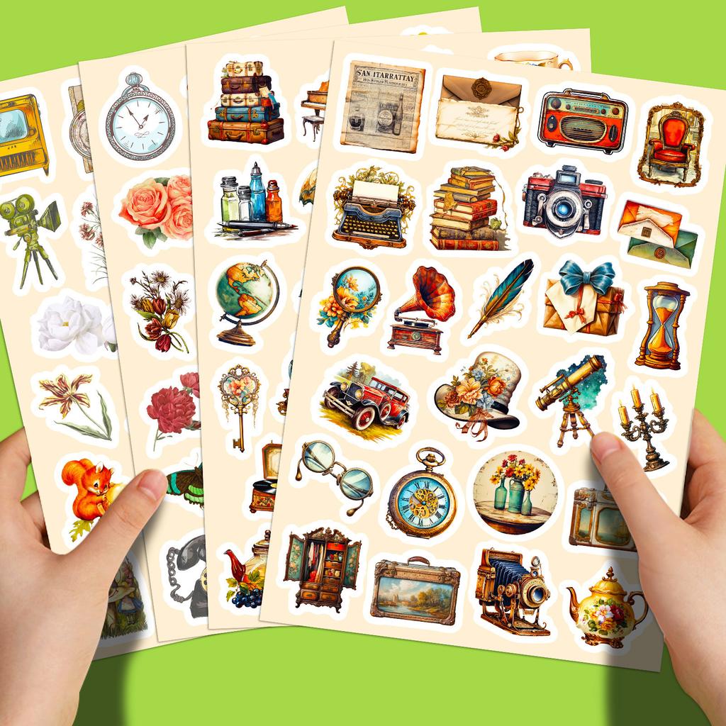 100 Stickers for Retro Stickers European and American Nostalgic Retro Objects Literary Patterns Stickers Stickers 4 Pictures