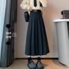 Women's High-Waist Gray Wool A-Line Skirt - Autumn/Winter Pleated, Elegant Slim-Fit.