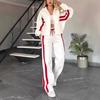 Women's Hoodie Suit Y2K Striped Zipper Loose Fit Jacket Outwear and High Waist Side-striped Pants Sports Sets