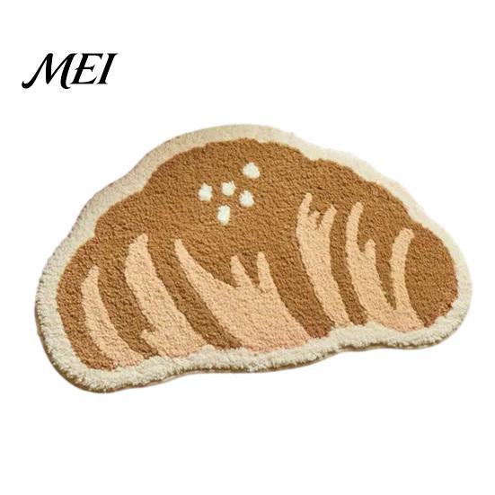 Decorative Home Floor Pad Croissant Bath Mat, Non-slip Absorbent Soft Bathroom Rug, Cheese Monstera Trendy Leaf Shaped Mat Machine Washable
