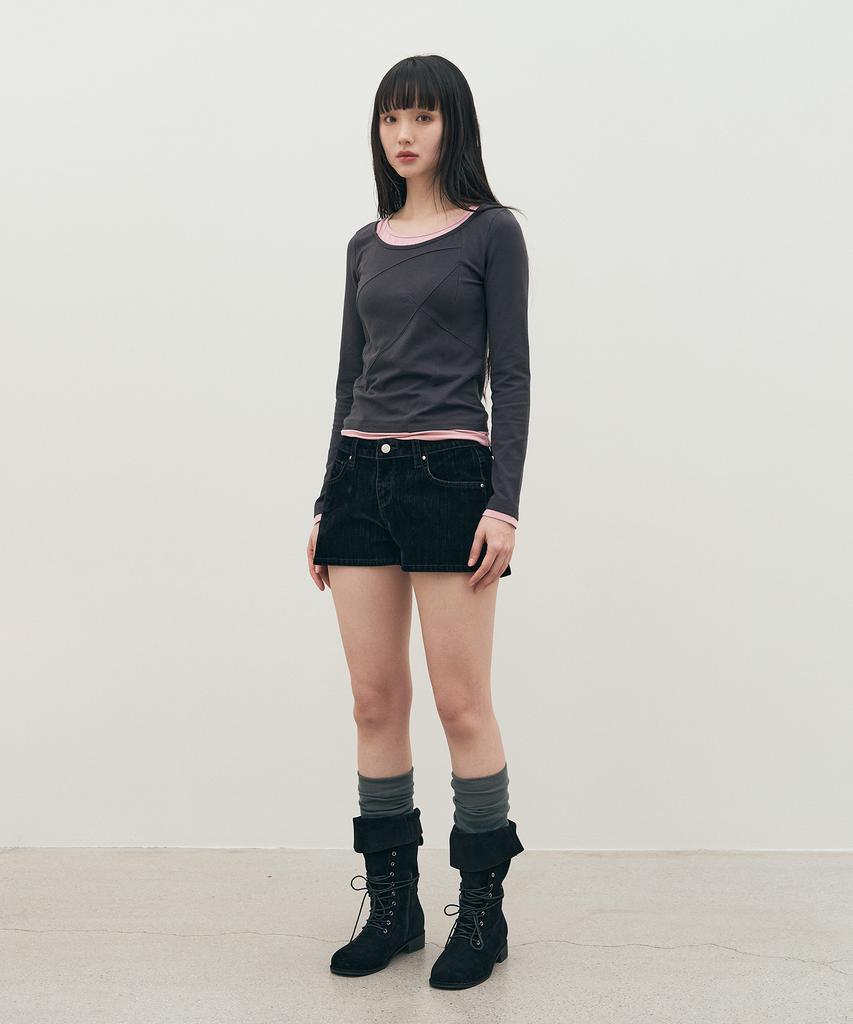 SIS A Curved Line Layered T-Shirt [Gray]