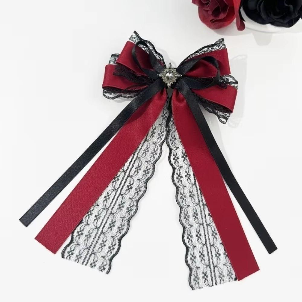 Satin Rhinestone Tassel Barrette Lace Trim Lolita Hair Barrette Vintage Hair Clip Wedding Style