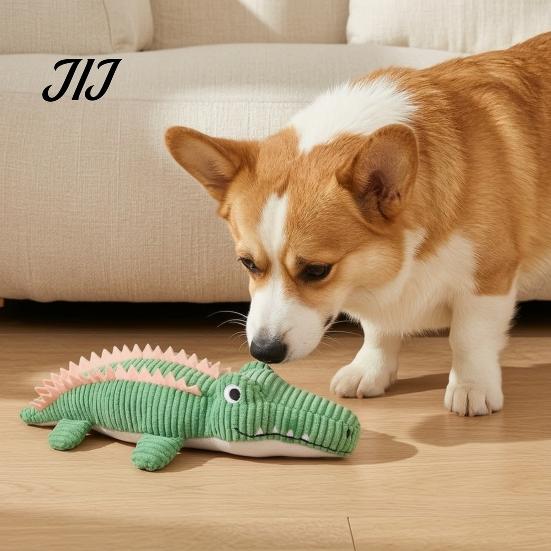 Aggressive Chewers Toys for Dogs Corduroy Crocodile Dog Toy, Squeaky Plush Chew Soft Cute Animal Shape Stuffed Small to Medium Biting, Interactive