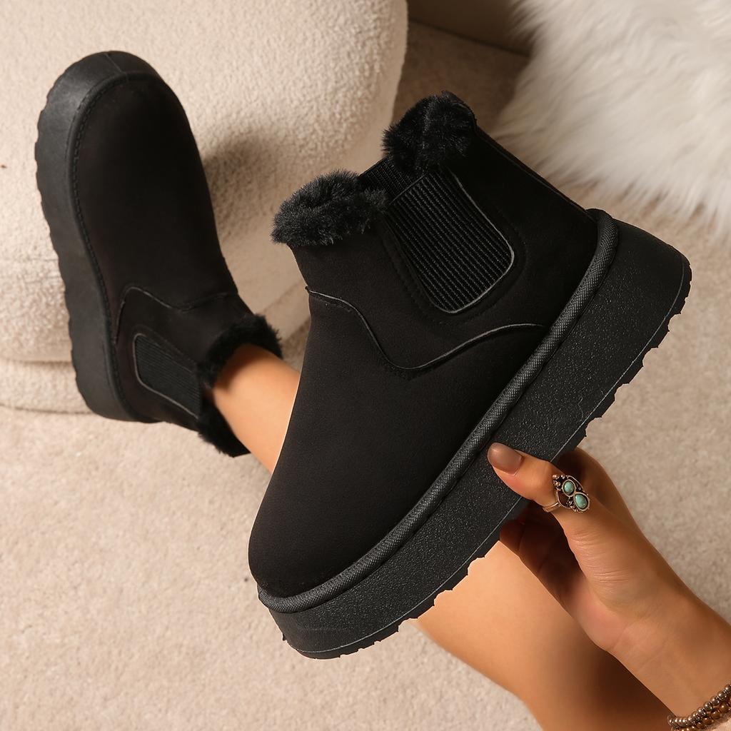 Женские зимние ботильоны широкой полноты, эластичная манжета, платформа, однотонные зимние ботильоны до щиколотки для женщин