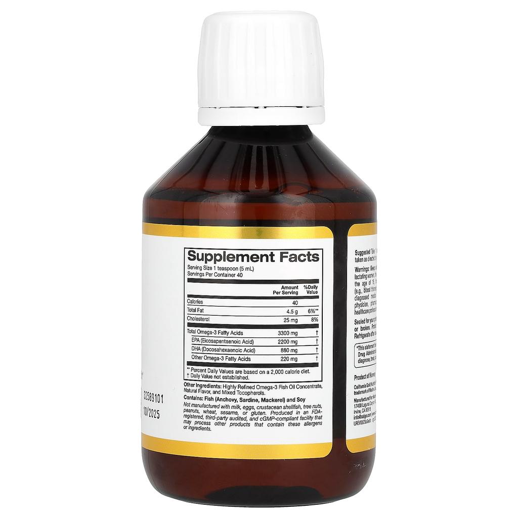 California Gold Nutrition, Extra Strength Omega-3 Fish Oil from Norway, Natural Lemon Flavor, 6.7 fl oz (200 ml)