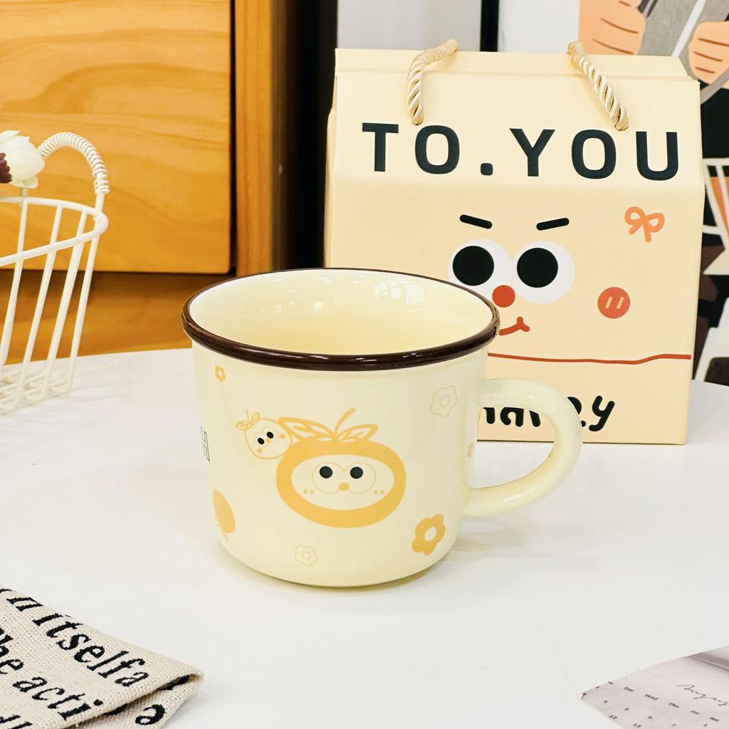 Одинарная чашка, маленький оранжевый набор с ручной домашней керамической милой чашкой, дорогой мультяшной кружкой, подарочная коробка