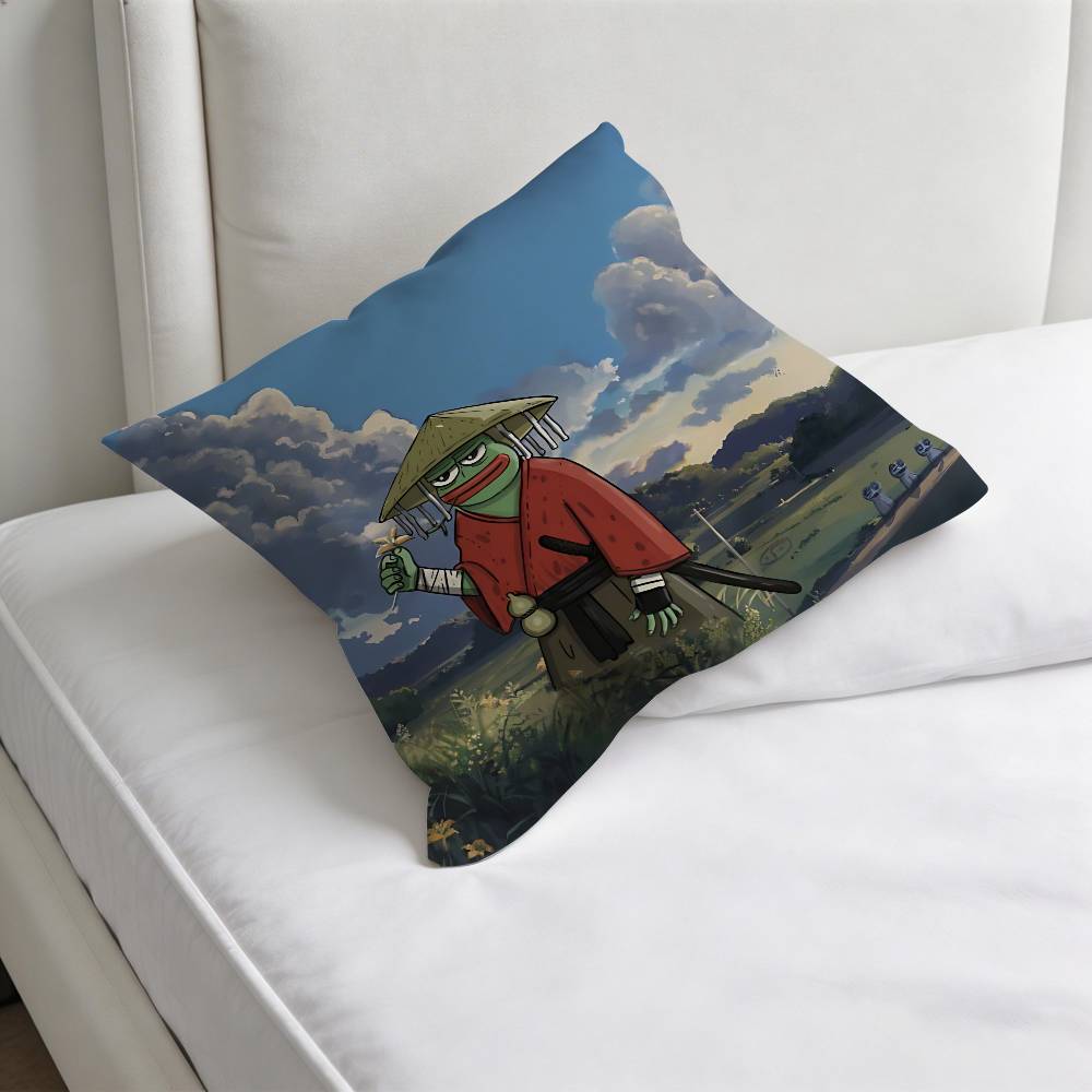 Meme Fuuny Frog PPepe Square Pillow Cover Decorative Throw Pillow Case for Sofa Couch Bed Home Car Living Room Decoration