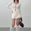 New Arrivals Open Run Round Neck Front Slit Slender Look Underboob Crop Top Rib