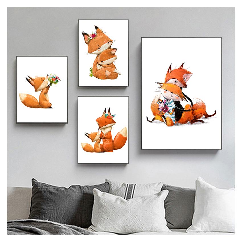 Медведь, настенная живопись на холсте, плакаты на скандинавскую тему и принты, настенные панно, декор для детской комнаты, цветок, кролик, друг, объятие, лиса, мышь