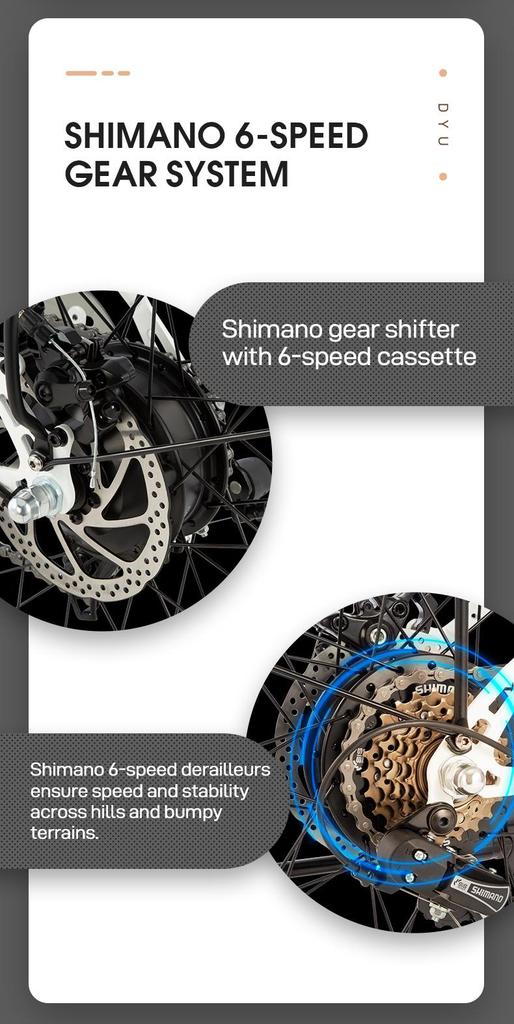 DYU C6 36V 350W Electric Bike - 80km Pedal Assist, Steel Frame & 26" Wheels for Long-Range Commuting