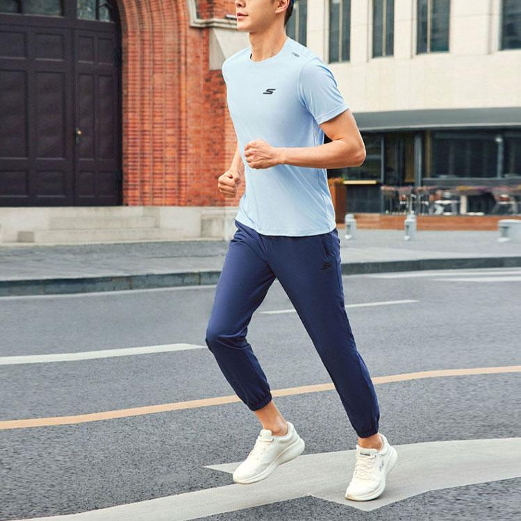 Skechers Ледяная Кожа Быстросохнущие Штаны Однотонные Средняя Посадка Дышащие Быстросохнущие Сужающиеся Вязаные Спортивные Штаны Мужские Штаны Темно-Синий P224M106-02MZ